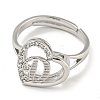 Heart with Letter Rack Plating Brass Micro Pave Cubic Zirconia Adjustable Rings for Women RJEW-I105-06P-D-2