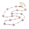 Glass Flower Link Chain Necklaces NJEW-H041-04G-01-1