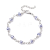 Round Flower Printed Porcelain Ceramic Beads Link Chain Bracelets for Women BJEW-JB12684-02-2