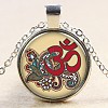 Yoga Theme Flat Round Glass Pendant Necklaces NJEW-N0051-050L-02-1