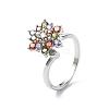 Flower Rotatable Open Cuff Rings for Women RJEW-G333-01D-4