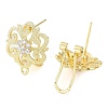 Flower Brass Micro Pave Cubic Zirconia Stud Earrings Finding KK-E083-20G-2