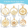 12Pcs 6 Styles Brass Pendants KK-AR0004-68-2