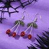 Brass Synthetic Turquoise Skull Dangle Earrings EJEW-JE06534-01-1