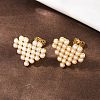 Brass ABS Plastic Pearl Heart Stud Earrings EJEW-L275-14G-03-3