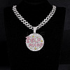 Hip-Hop Alloy Full Crystal and Rose Rhinestone Self Made Medal Pendant Cuban Link Chain Necklaces for Men Women FS-WG8D003-06-1