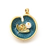 Brass Teal Enamel Leaf Pendants KK-K398-13G-1