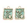 Brass Enamel & Natural Pearl Rectangle with Flower Pendants KK-K351-51G-04-1