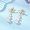 Natural Rose Quartz Bowknot with Round Dangle Stud Earrings EJEW-JE06780-01-1