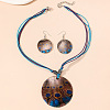 Boho Printed Natural Shell Graffiti Flat Round Pendant Earrings & Necklaces Set FS-WG2A623-03-1