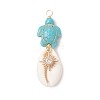 4Pcs 4 Styles Natural Cowrie Shell & Dyed Synthetic Turquoise Turtle Copper Wire Wrapped Pendants PALLOY-JF04035-01-3