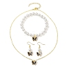 Alloy Enamel Butterfly Charm Necklaces & Dangle Earring & ABS Plastic Imitation Pearl Beads Bracelets Sets SJEW-JS01315-04-2