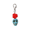 Skull Synthetic Turquoise & Resin Rose Pendant Decorations HJEW-JM03999-2