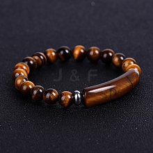 Natural Tiger Eye Curved Rectangle Beaded Stretch Bracelet PW-WG67660-02