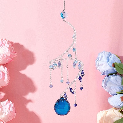 Glass Teardrop Hanging Suncatchers HJEW-TA00413-02-1