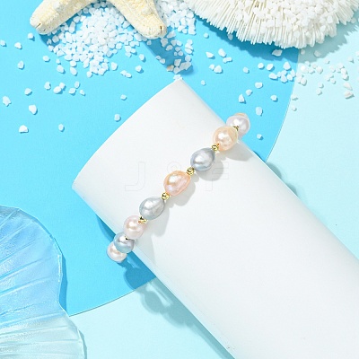Natural Cultured Freshwater Pearl & Brass Beaded Bracelets for Women BJEW-JB13745-1