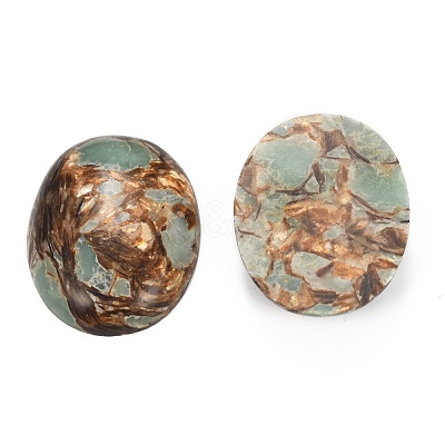 Assembled Synthetic Bronzite and Aqua Terra Jasper Cabochons G-R457-04-1