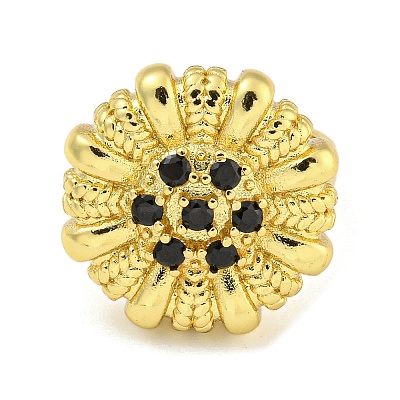Rack Plated Brass Micro Pave Cubic Zirconia Flower Open Cuff Rings for Women RJEW-Z042-02G-01-1