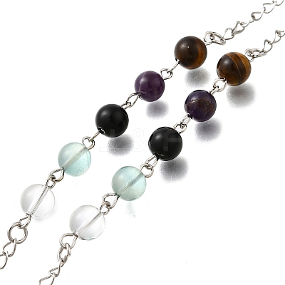 Round Natural Amethyst & Obsidian & Tiger Eye & Quartz Crystal  & Fluorite Dowsing Pendulums G-M447-06P-1