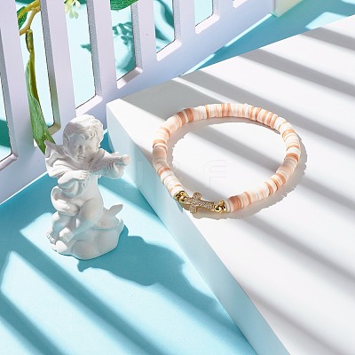 Polymer Clay Heishi Beads Stretch Bracelet for Women BJEW-JB07207-04-1