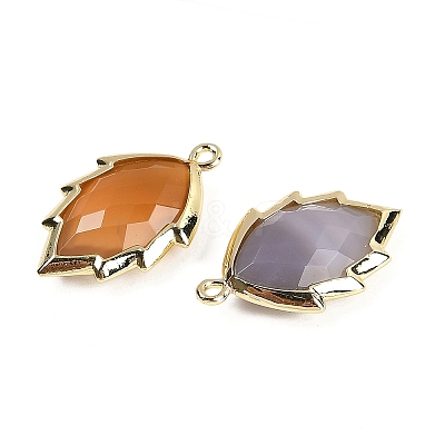 Natural Agate Faceted Leaf Pendants G-I375-04G-14-1