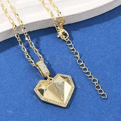 Brass Micro Pave Clear Cubic Zirconia Heart Pendant Necklaces NJEW-Q040-01G-1