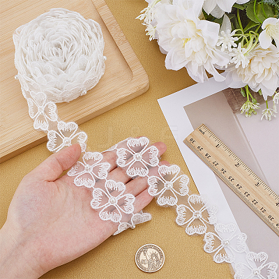 5 Yards Polyester Flower Lace Trim Ribbon OCOR-WR0001-92-1