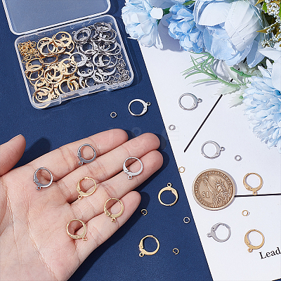 60Pcs 2 Color 304 Stainless Steel Leverback Earring Findings STAS-UN0057-76-1