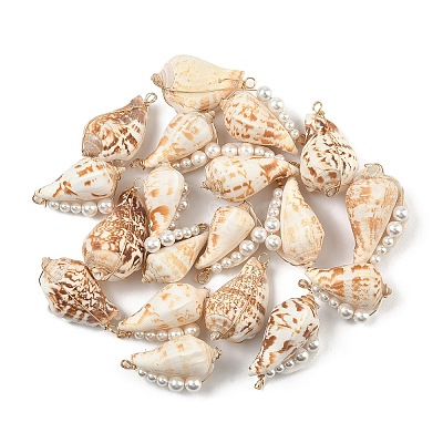 Natural Conch Shell Copper Wire Wrapped Pendants PALLOY-TA00200-1