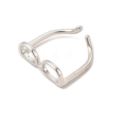 Brass Glasses Frame Open Cuff Ring for Women X-RJEW-F140-140P-1
