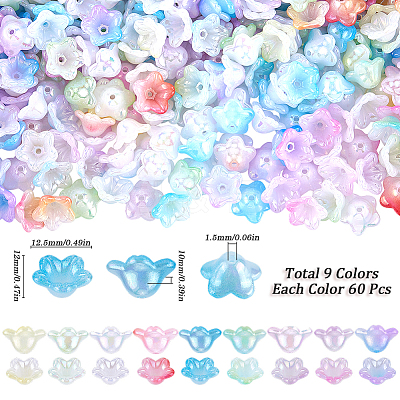 540Pcs 9 Colors UV Plating Iridescent Acrylic Bead Caps OACR-SP0001-04-1