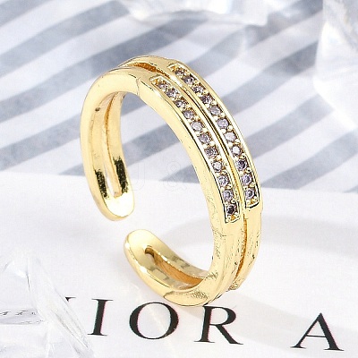 Brass Micro Pave Cubic Zirconia Open Cuff Rings for Women LS-RJEW-R011-01G-02-1