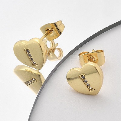 Rack Plating Brass Micro Pave Clear Cubic Zirconia Stud Earrings EJEW-K299-01G-I-1