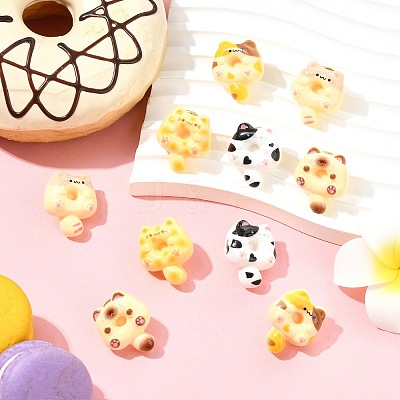 10Pcs 5 Colors Cartoon Cat-shape Doughnut Resin Lapel Pin Backs JEWB-CJ0003-07-1