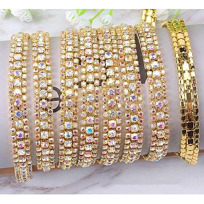 Brass Rhinestone Strass Chains CHC-WH0001-06G-1