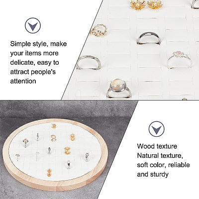 92-Slot Wooden Ring Jewelry Display Round Tray EDIS-WH0030-20A-1