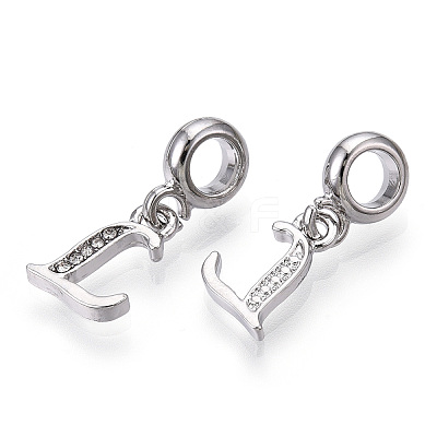 Platinum Rack Plating Alloy Rhinestone European Dangle Charms PALLOY-T048-36P-L-1