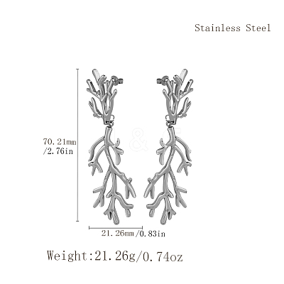 Vintage Stainless Steel Coral Dangle Stud Earrings BC7176-2-1