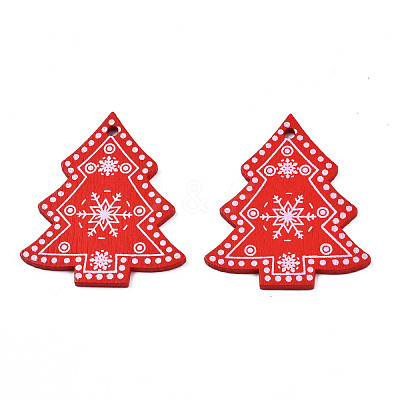 Christmas Theme Spray Painted Wood Pendants WOOD-N005-52B-1