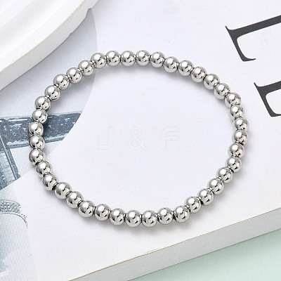 Brass Round Beaded Stretch Bracelets for Men Women BJEW-B148-05B-P-1