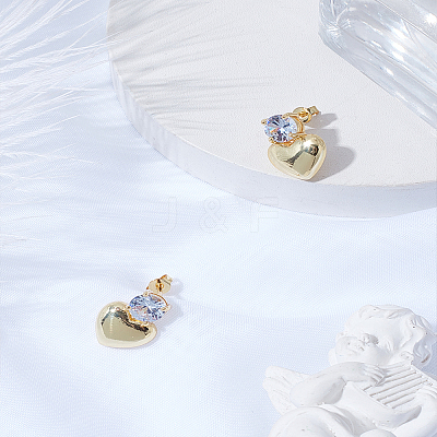 1 Pair Heart Brass Micro Pave Clear Cubic Zirconia Stud Earrings EJEW-LP0004-98G-1