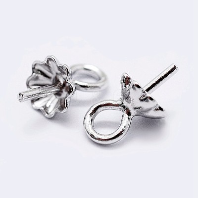 925 Sterling Silver Cup Pearl Bail Pin Pendants STER-F036-06S-4mm-1