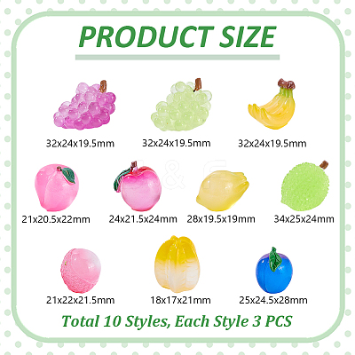 30Pcs 10 Styles Luminous Resin Fruit Display Decorations DJEW-GA0001-74-1