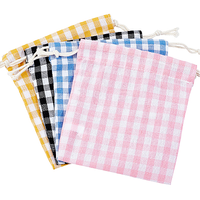 4Pcs 4 Colors Tartan Linen Storage Bags ABAG-CY0001-08-1