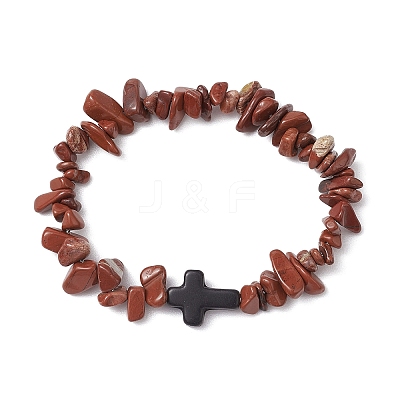 Natural Red Jasper Chips Stretch Bracelets for Women Men BJEW-JB11341-03-1
