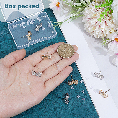4 Pairs 2 Colors Rack Plating Brass Micro Pave Clear Cubic Zirconia Earring Findings KK-BC0015-27-1