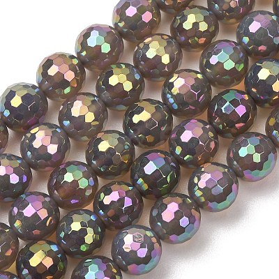 Electroplated Natural Agate Beads Strands G-B191-A07-10mm-03-1