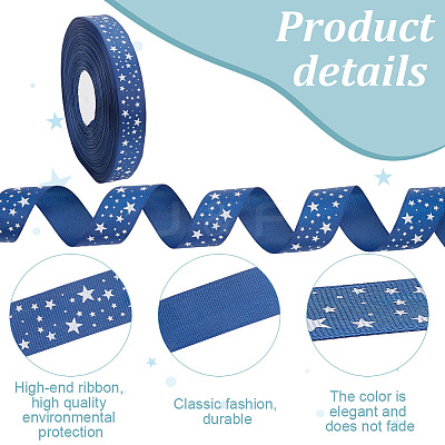 100 Yards Star Print Polyester Grosgrain Ribbon OCOR-WH0088-76-1