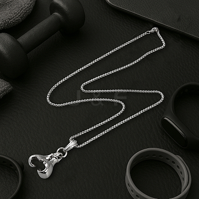 2Pcs 2 Colors Stainless Steel Boxing Glove Pendant Box Chain Necklaces for Men NJEW-HY0001-09B-1
