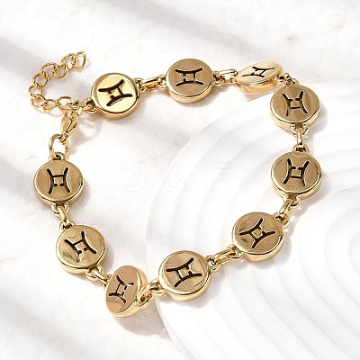 12 Constellations 304 Stainless Steel Link Chain Bracelets BJEW-I239-01G-09-1